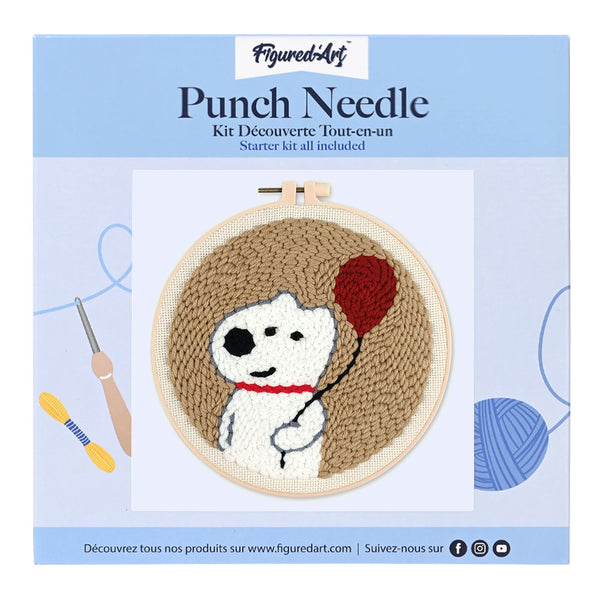 Punch Needle Kit - White Dog and Balloon