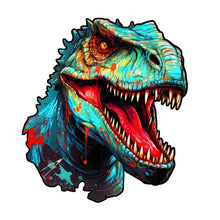 Load image into Gallery viewer, Wooden Puzzle - Cyan Dinosaur