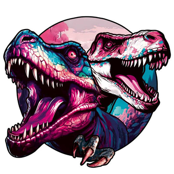 Wooden Puzzle - Pink Twin Dinosaurs