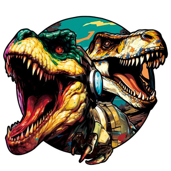 Wooden Puzzle - Twin Hipster Dinosaurs