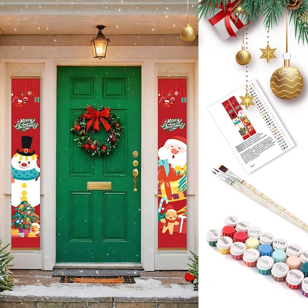 Paint by Numbers Front Door Hanging Banners - Christmas Wishes Figured'Art