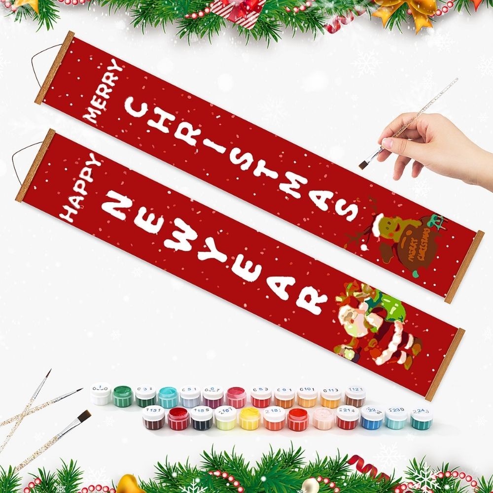Paint by Numbers Front Door Hanging Banners - Santa & Reindeer