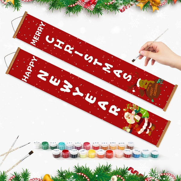 Paint by Numbers Front Door Hanging Banners - Santa & Reindeer