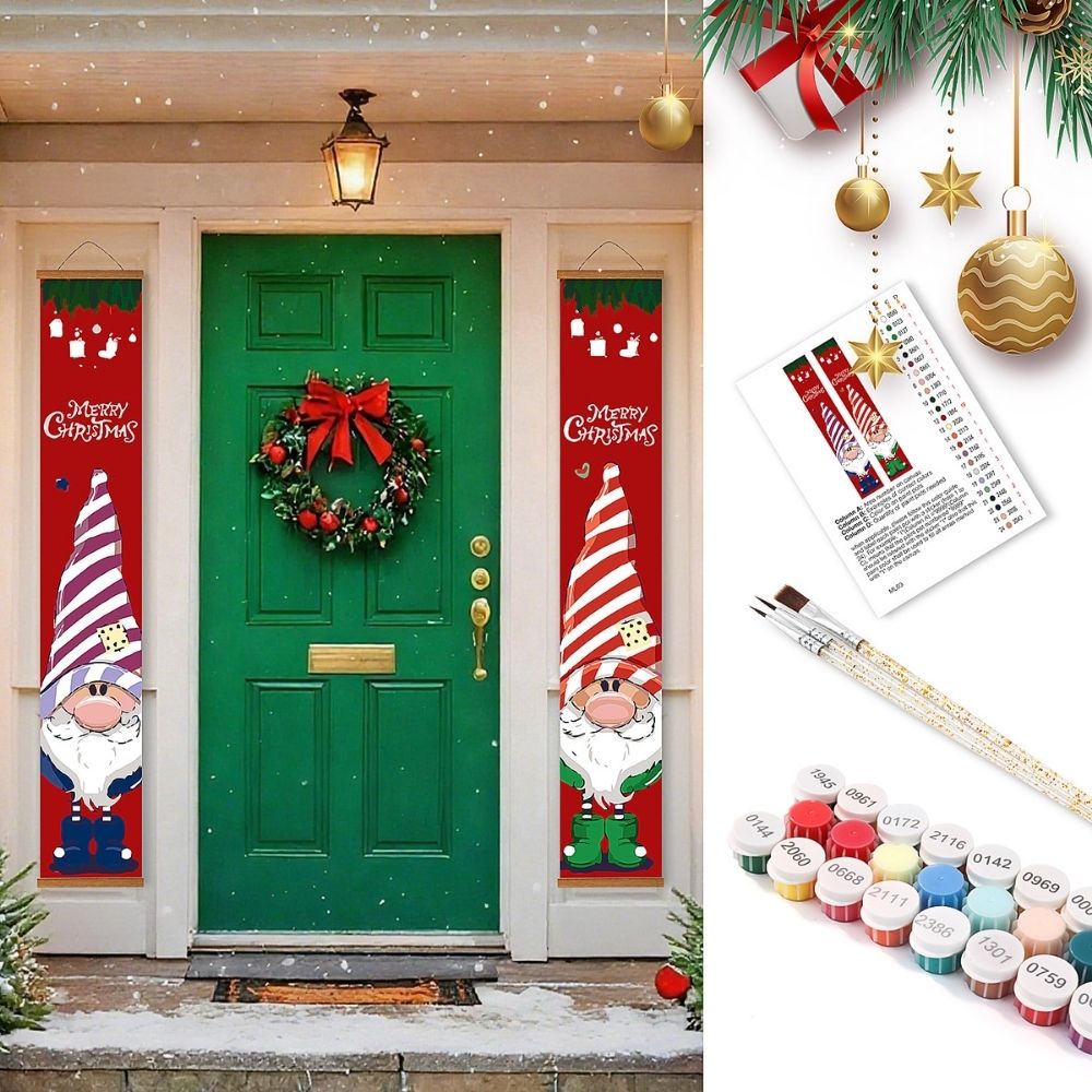 Paint by Numbers Front Door Hanging Banners - Christmas Gnomes Figured'Art