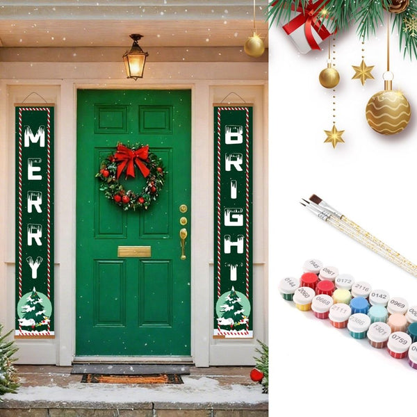 Paint by Numbers Front Door Hanging Banner - Merry & Bright Figured'Art