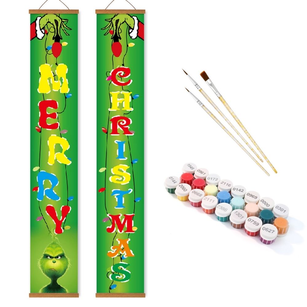 Paint by Numbers Front Door Hanging Banners - Green Christmas