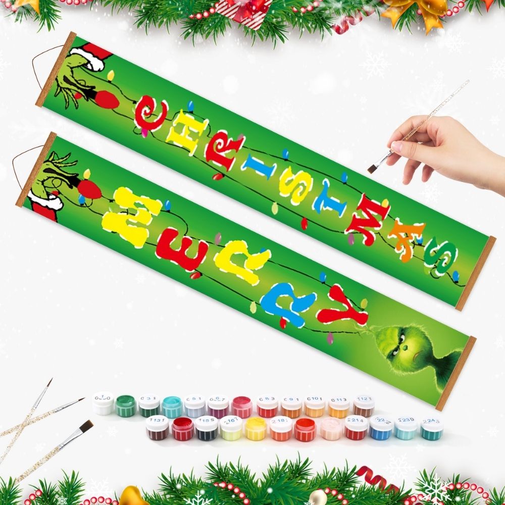 Paint by Numbers Front Door Hanging Banners - Green Christmas
