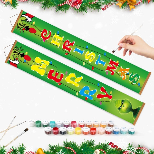 Paint by Numbers Front Door Hanging Banners - Green Christmas