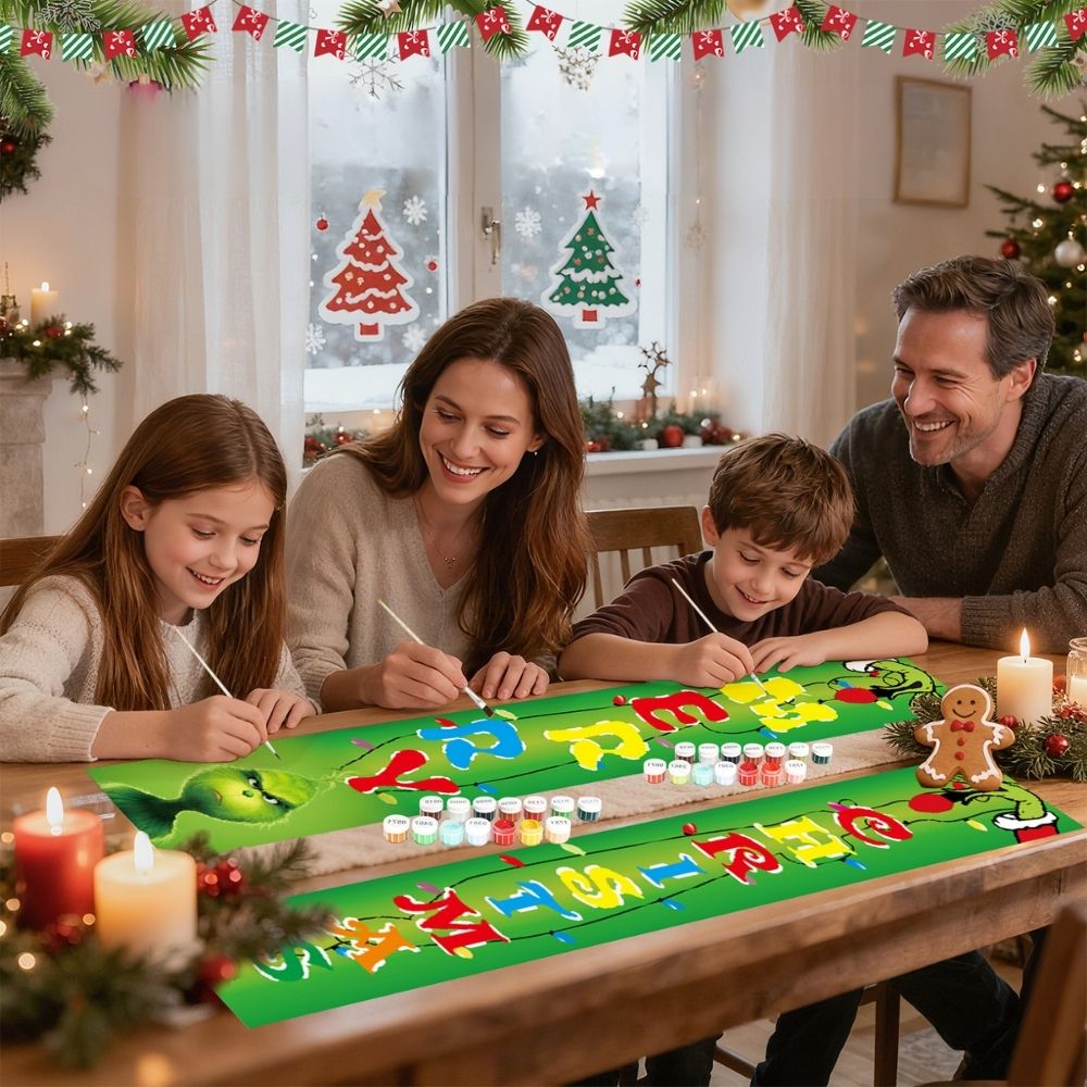 Paint by Numbers Front Door Hanging Banners - Green Christmas