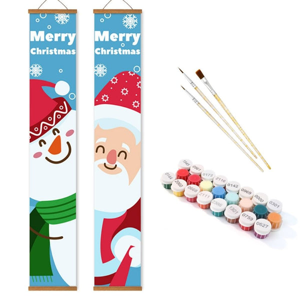Paint by Numbers Front Door Hanging Banners - Happy Snowman