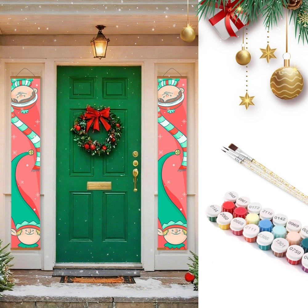 Paint by Numbers Front Door Hanging Banners - Little Christmas Gnomes Figured'Art