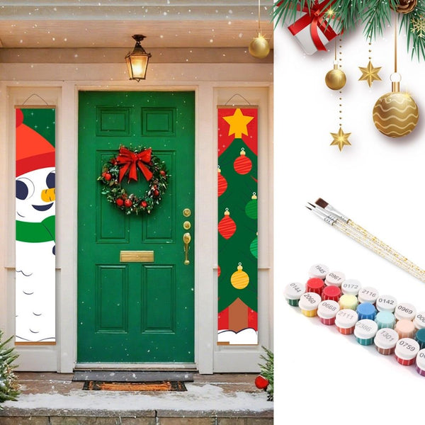 Paint by Numbers Front Door Hanging Banners - Smiling Snowman Figured'Art