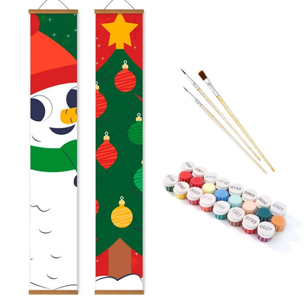 Paint by Numbers Front Door Hanging Banners - Smiling Snowman