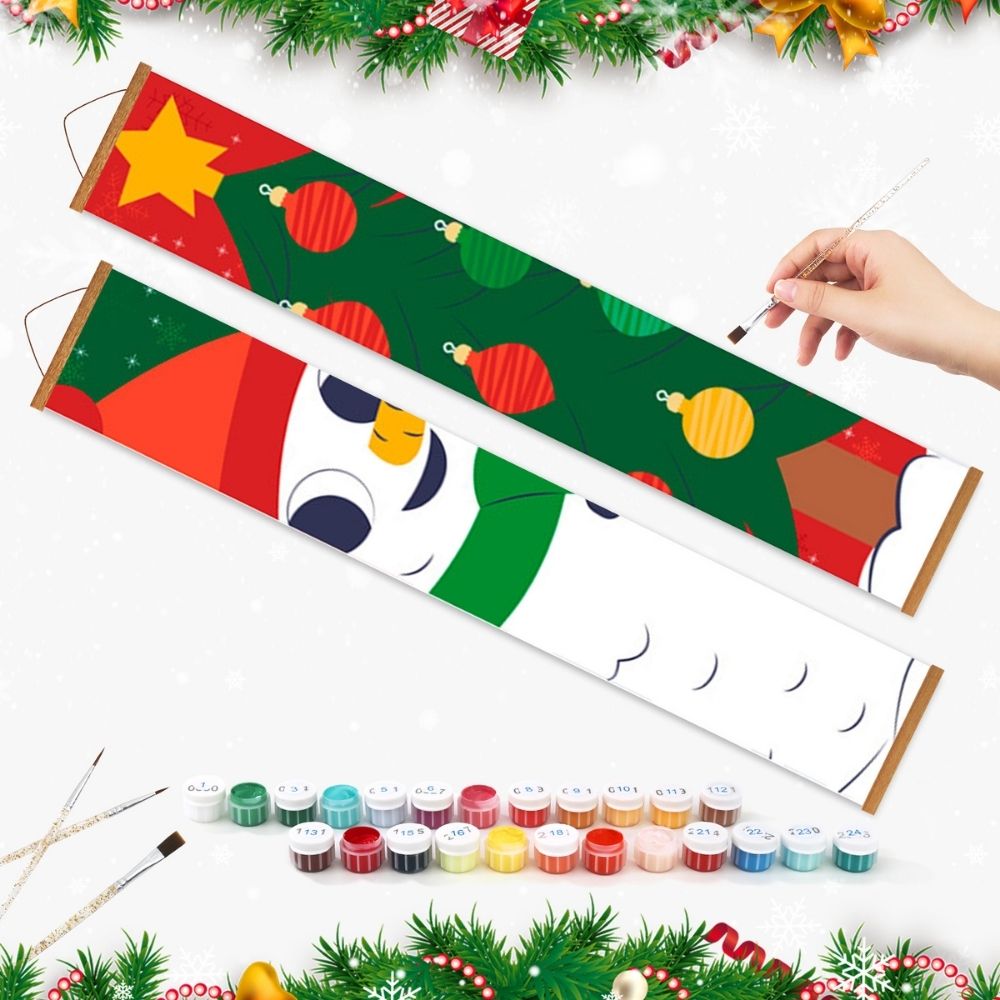 Paint by Numbers Front Door Hanging Banners - Smiling Snowman
