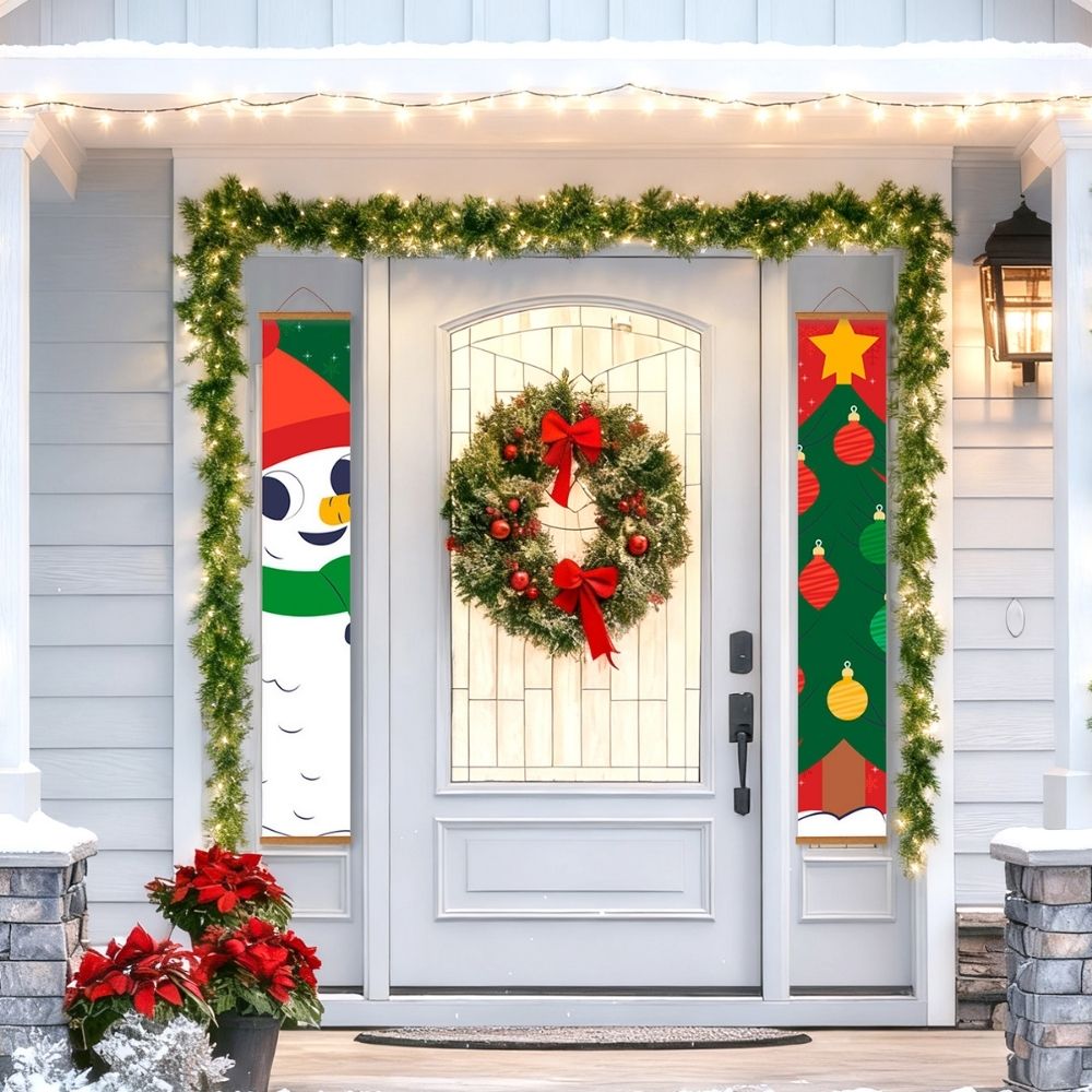 Paint by Numbers Front Door Hanging Banners - Smiling Snowman
