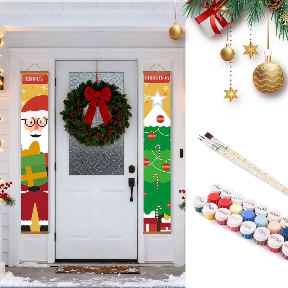 Paint by Numbers Front Door Hanging Banners - Christmas Tree Magic Figured'Art