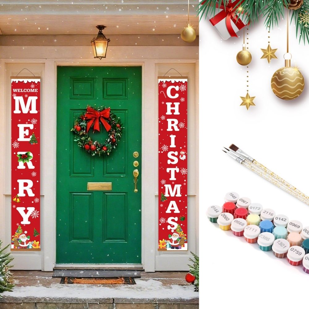 Paint by Numbers Front Door Hanging Banners - Merry Christmas Figured'Art