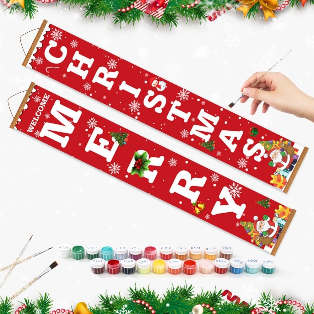 Paint by Numbers Front Door Hanging Banners - Merry Christmas