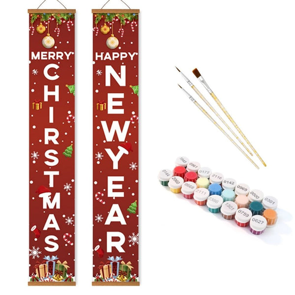 Paint by Numbers Front Door Hanging Banners - Evergreen Joy