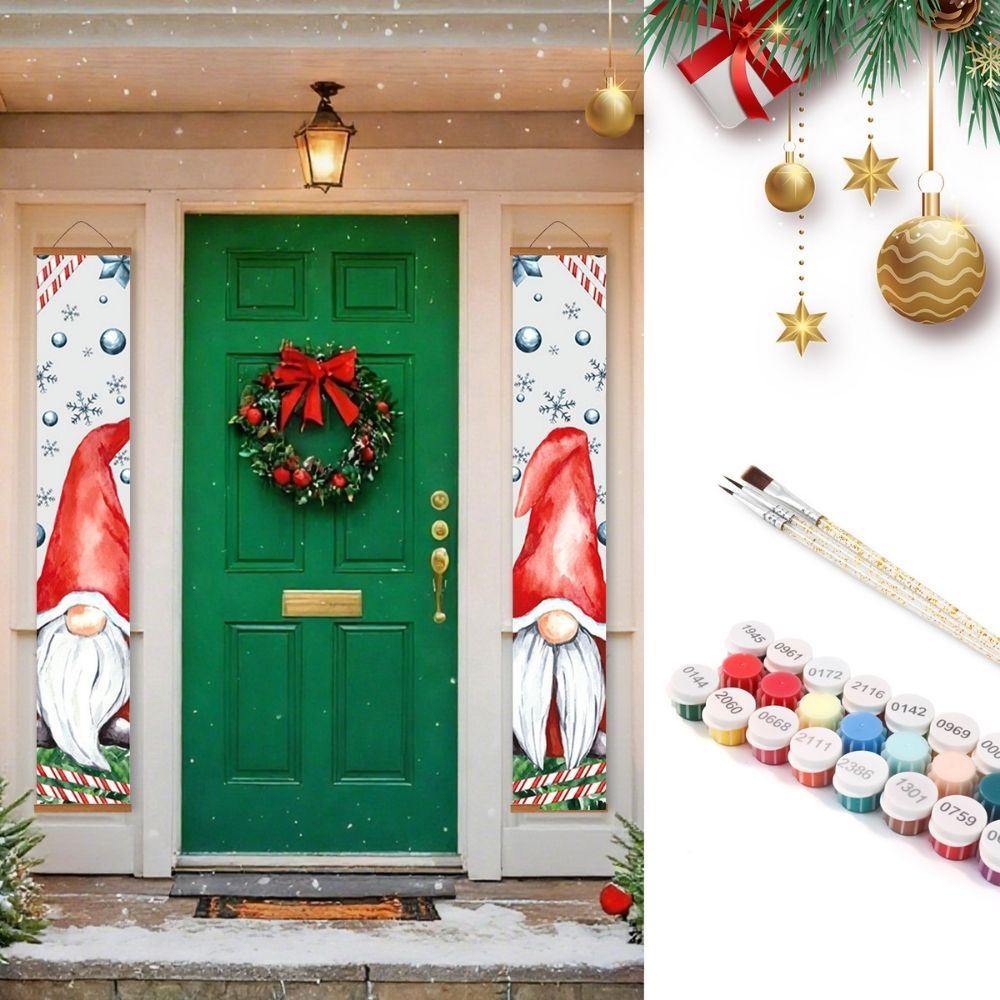 Paint by Numbers Front Door Hanging Banners - Snowy Gnomes Figured'Art