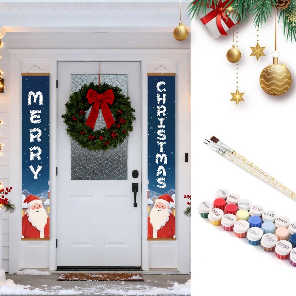Paint by Numbers Front Door Hanging Banners - Santa Cheer Figured'Art