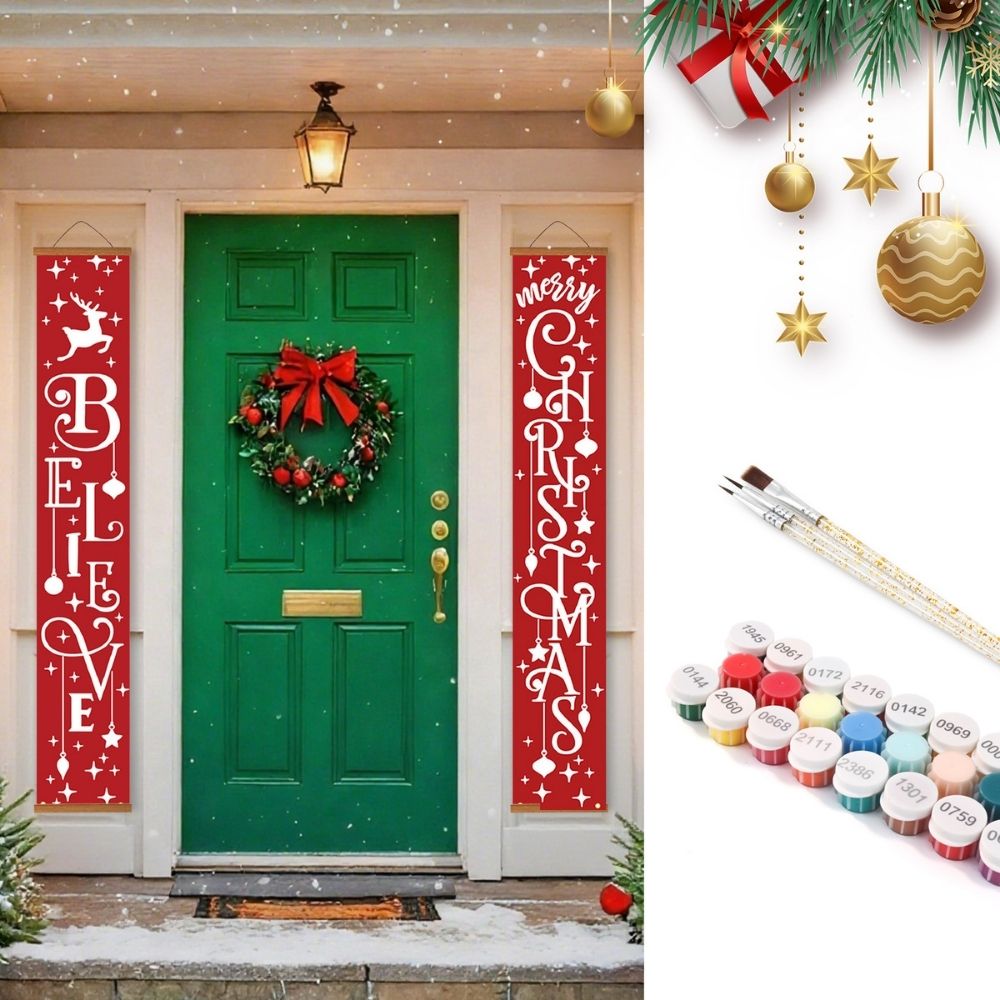 Paint by Numbers Front Door Hanging Banners - Believe in Christmas Magic Figured'Art