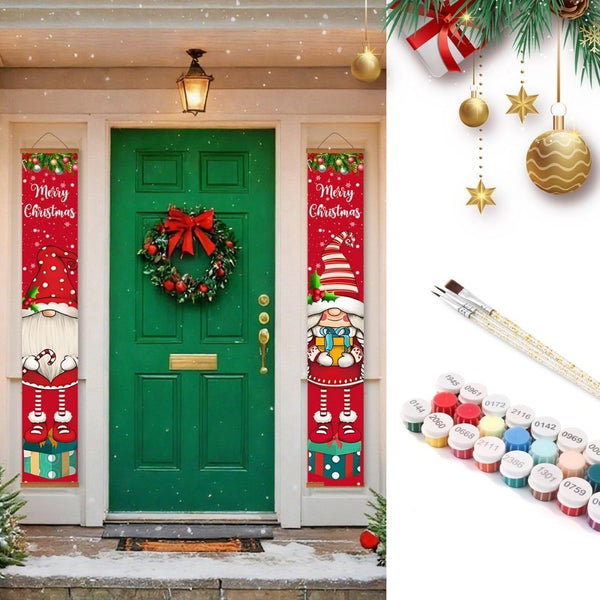 Paint by Numbers Front Door Hanging Banners - Gnomes and Candy Cane Figured'Art