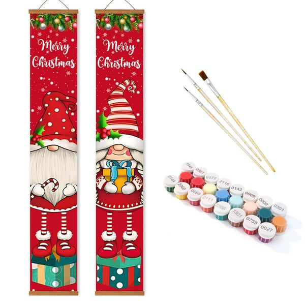 Paint by Numbers Front Door Hanging Banners - Gnomes and Candy Cane