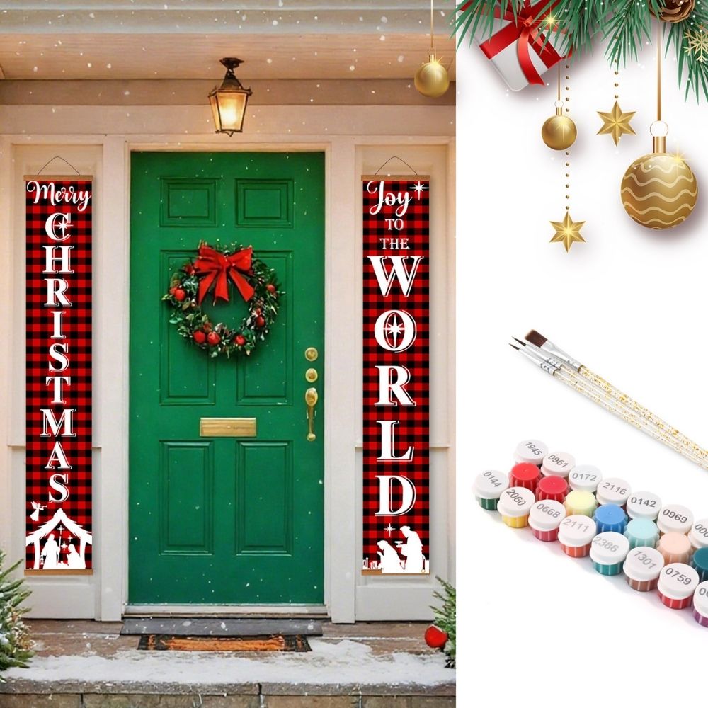 Paint by Numbers Front Door Hanging Banners - Christmas World Figured'Art