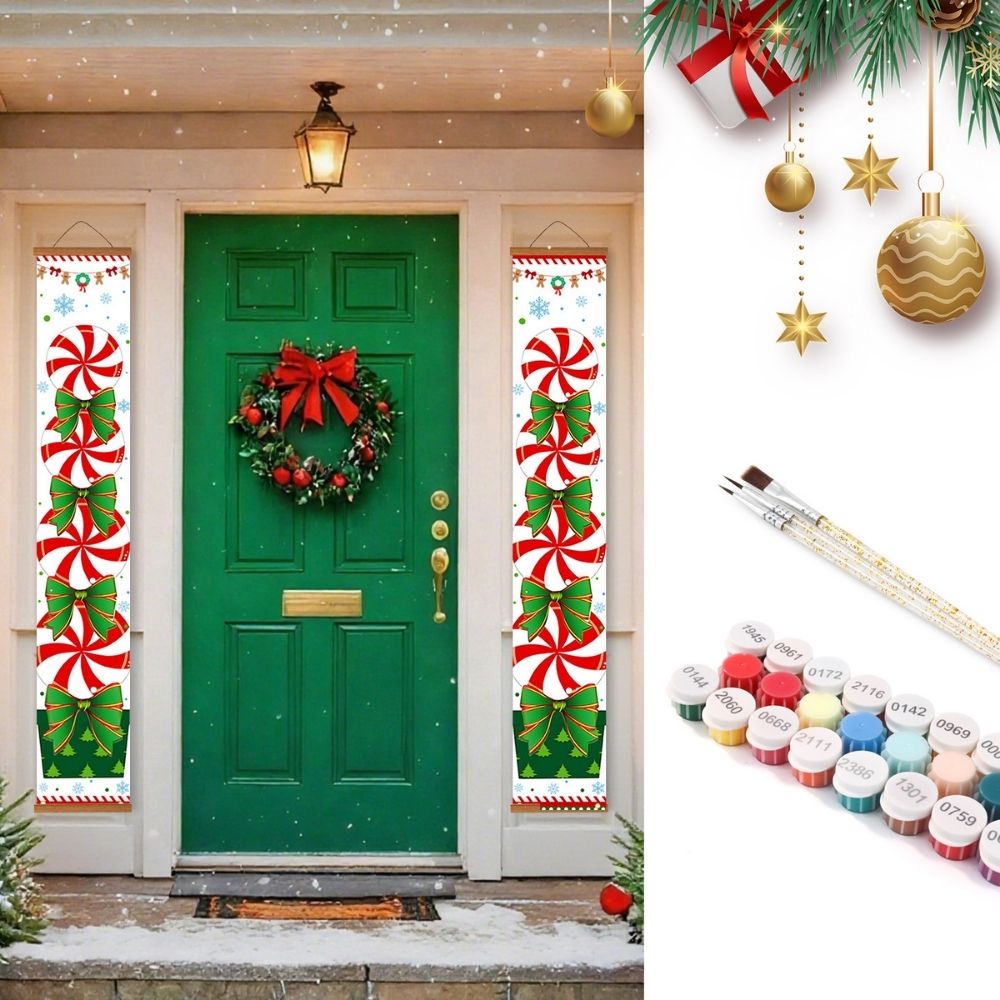Paint by Numbers Front Door Hanging Banners - Christmas Wreath Figured'Art