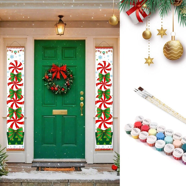 Paint by Numbers Front Door Hanging Banners - Christmas Wreath Figured'Art