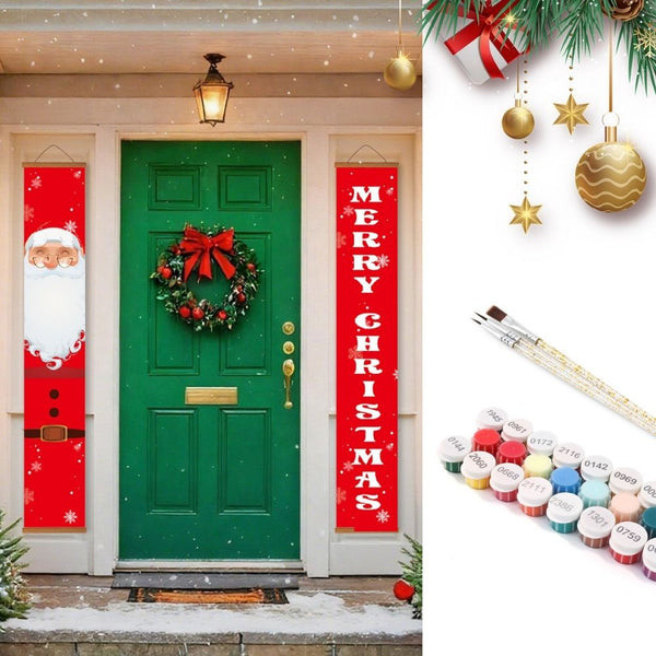 Paint by Numbers Front Door Hanging Banners - Merry Santa Figured'Art