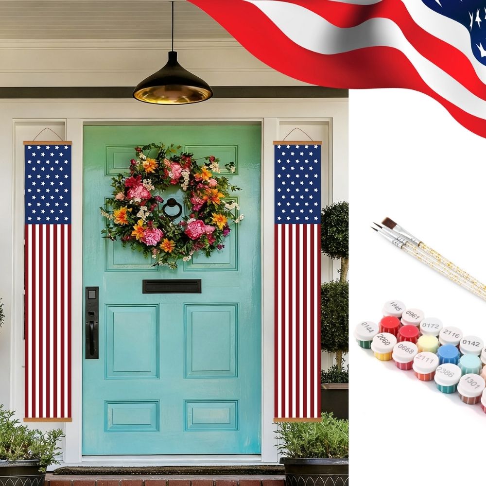 Paint by Numbers Front Door Hanging Banners - Stars & Stripes Figured'Art