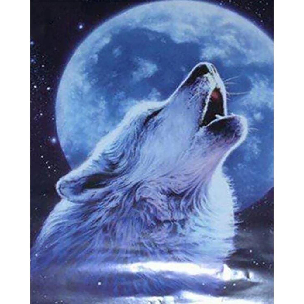 Diamond Painting - Howling Wolf and Full Moon