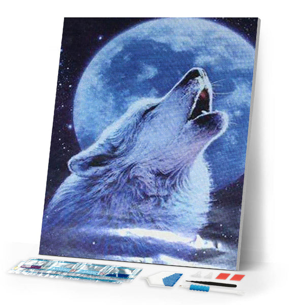 Diamond Painting | Diamond Painting - Howling Wolf and Full Moon | animals Diamond Painting Animals rabbits wolves | FiguredArt