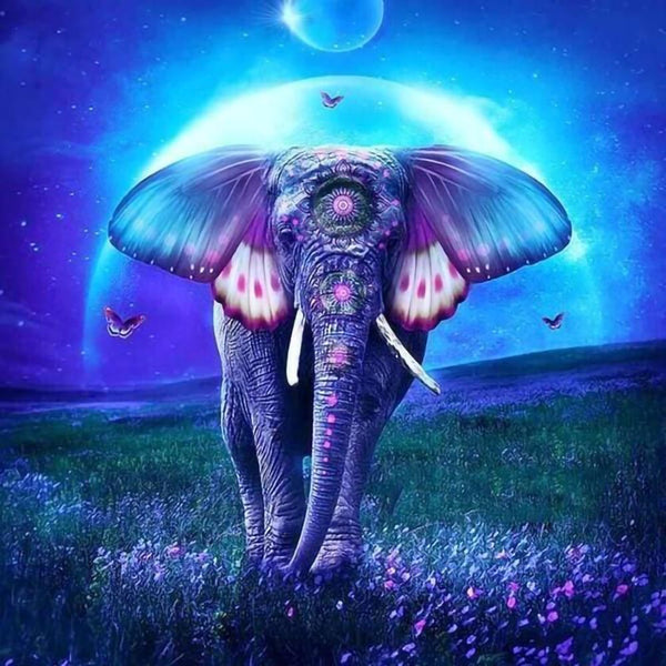 Diamond Painting - Elephant and Full Moon
