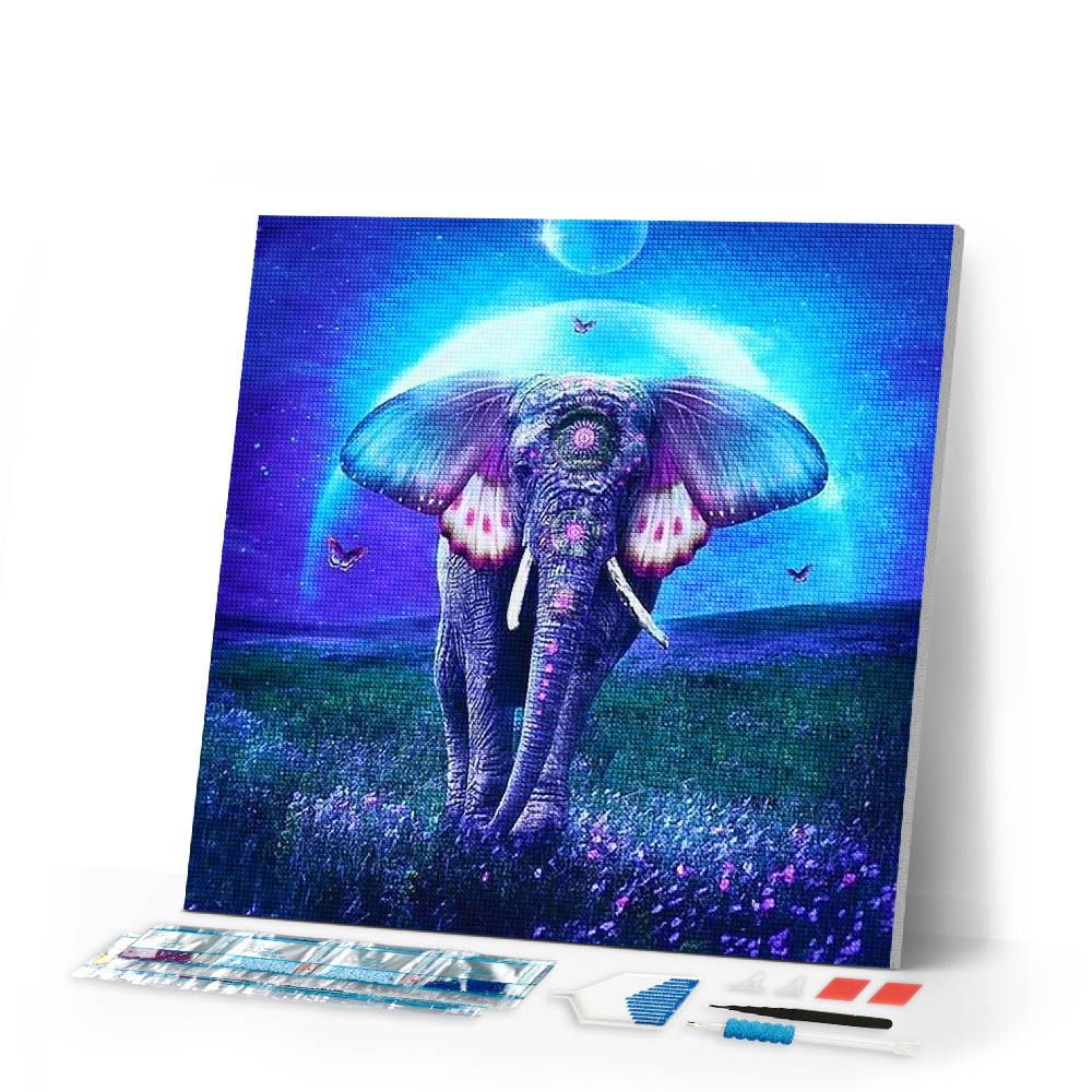 Diamond Painting | Diamond Painting - Elephant and Full Moon | animals Diamond Painting Animals elephants | FiguredArt