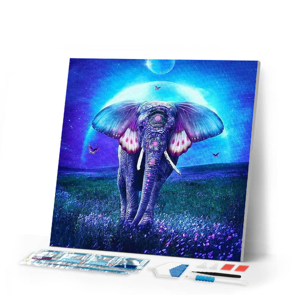 Diamond Painting | Diamond Painting - Elephant and Full Moon | animals Diamond Painting Animals elephants | FiguredArt