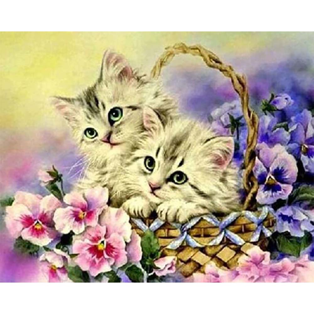 Diamond Painting - Two Cats and Flowers