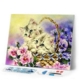 Diamond Painting | Diamond Painting - Two Cats and Flowers | animals cats Diamond Painting Animals flowers | FiguredArt