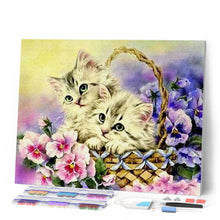 Load image into Gallery viewer, Diamond Painting - Two Cats and Flowers