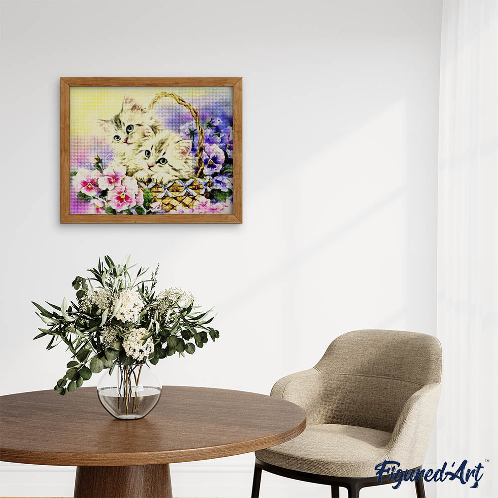 Diamond Painting - Two Cats and Flowers