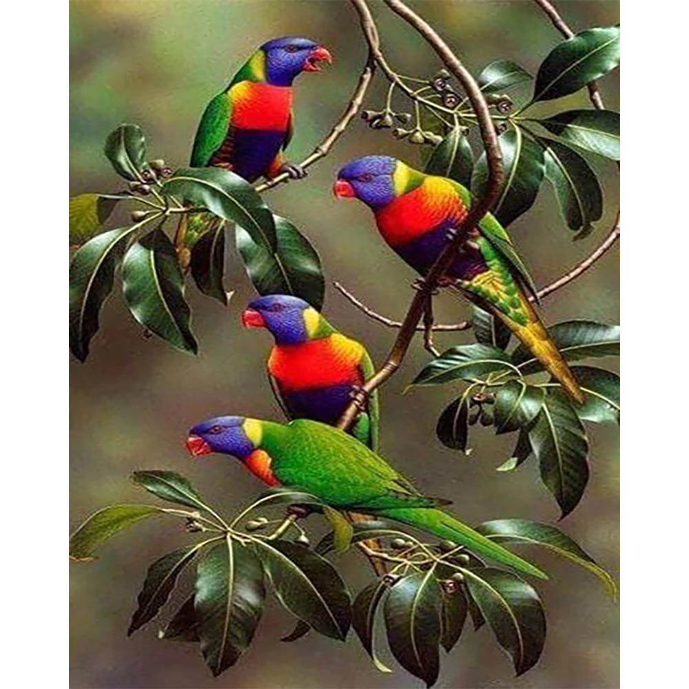 Diamond Painting - Blue-headed Parrots on Branch