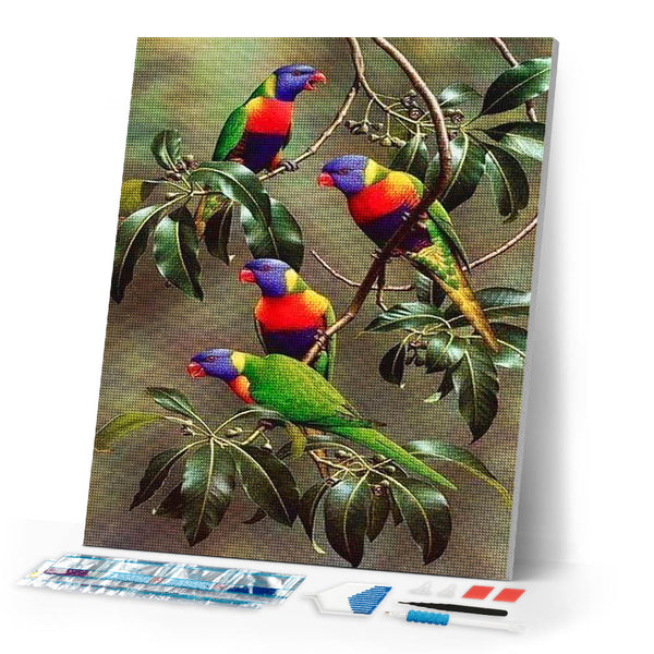 Diamond Painting | Diamond Painting - Blue-headed Parrots on Branch | animals birds Diamond Painting Animals parrots | FiguredArt