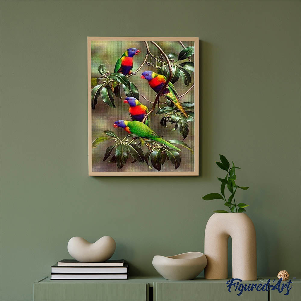 Diamond Painting - Blue-headed Parrots on Branch