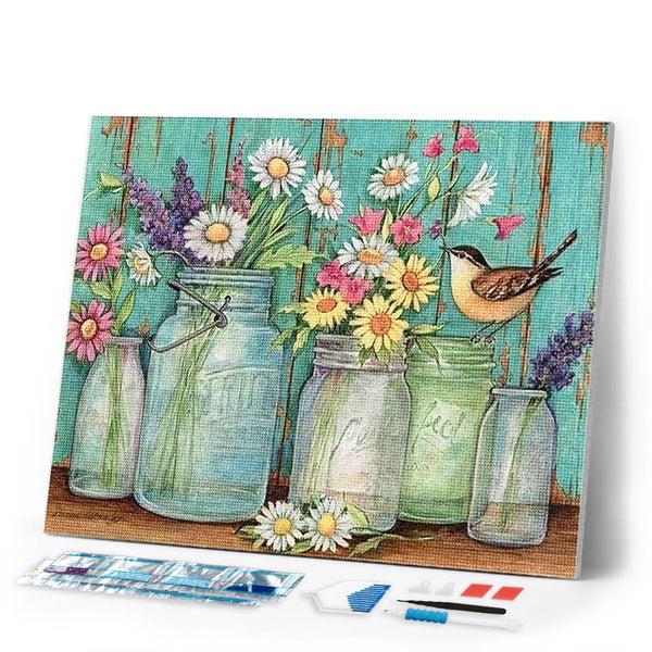 Diamond Painting | Diamond Painting - Vases and Bird | animals birds Diamond Painting Animals Diamond Painting kitchen kitchen | FiguredArt