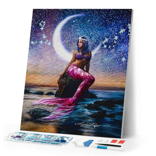 Diamond Painting | Diamond Painting - Mermaid and Crescent Moon | Diamond Painting Romance romance | FiguredArt
