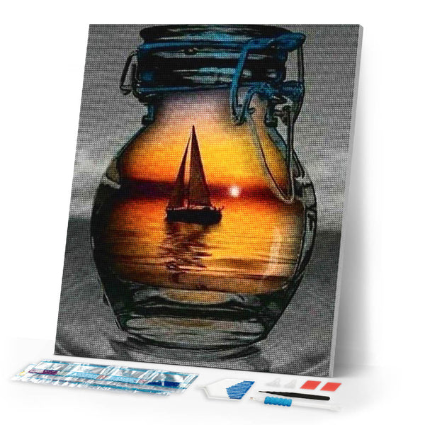 Diamond Painting | Diamond Painting - Sailboat and Vase | Diamond Painting Ships ships | FiguredArt