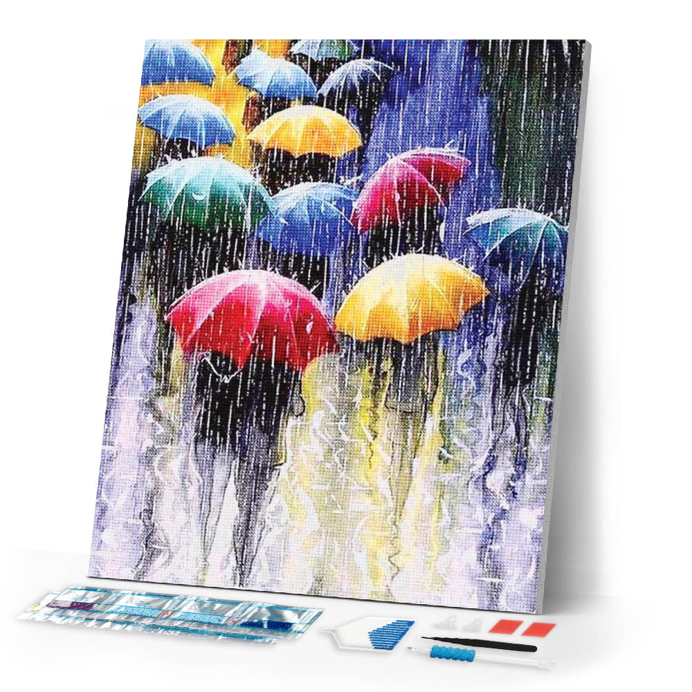 Diamond Painting | Diamond Painting - Umbrellas in the Rain | Diamond Painting Romance romance | FiguredArt