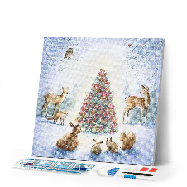 Diamond Painting | Diamond Painting - Christmas Tree and Animals | animals christmas Diamond Painting Animals | FiguredArt